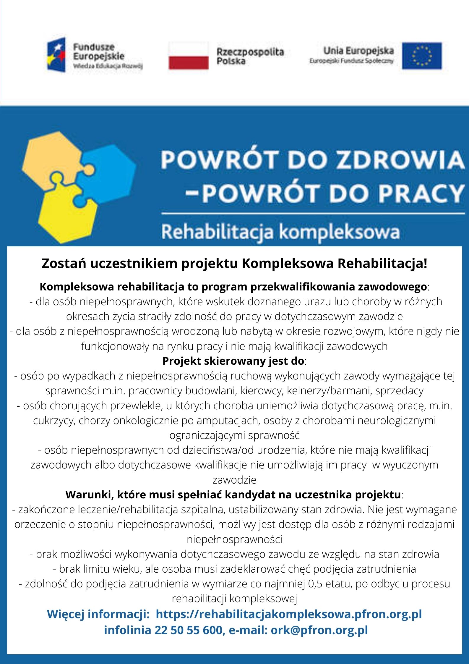 Plakat promujący kompleksową rehabilitację